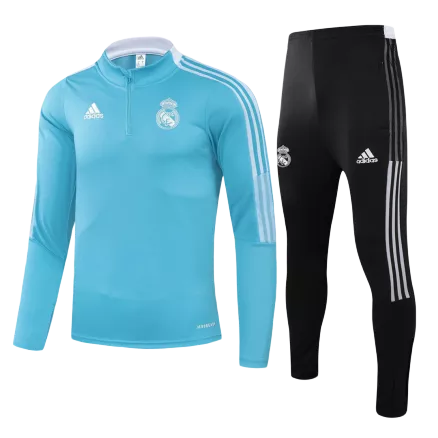 Real Madrid Sweatshirt Kit 2021/22 - Kid Blue&Black (Top+Pants) - gojerseys