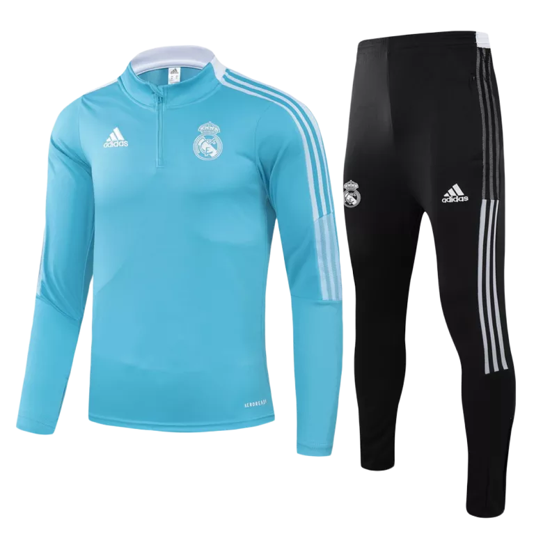 Real Madrid Sweatshirt Kit 2021/22 - Kid Blue&Black (Top+Pants) - gojersey