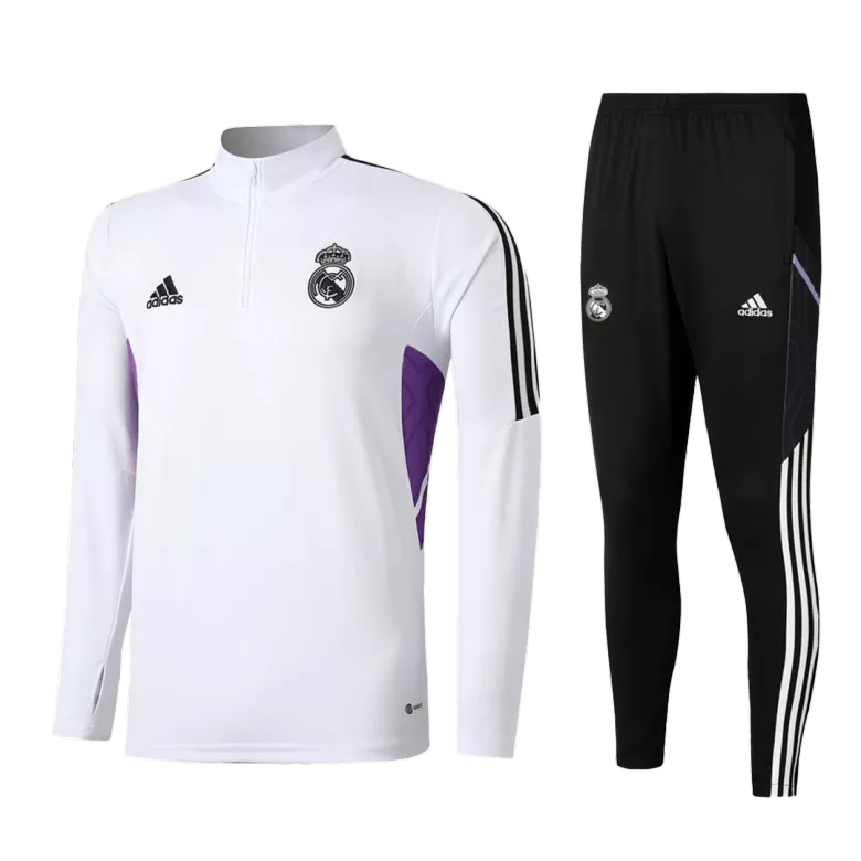 Real Madrid Sweatshirt Kit 2022/23 - Kid White (Top+Pants) - gojersey
