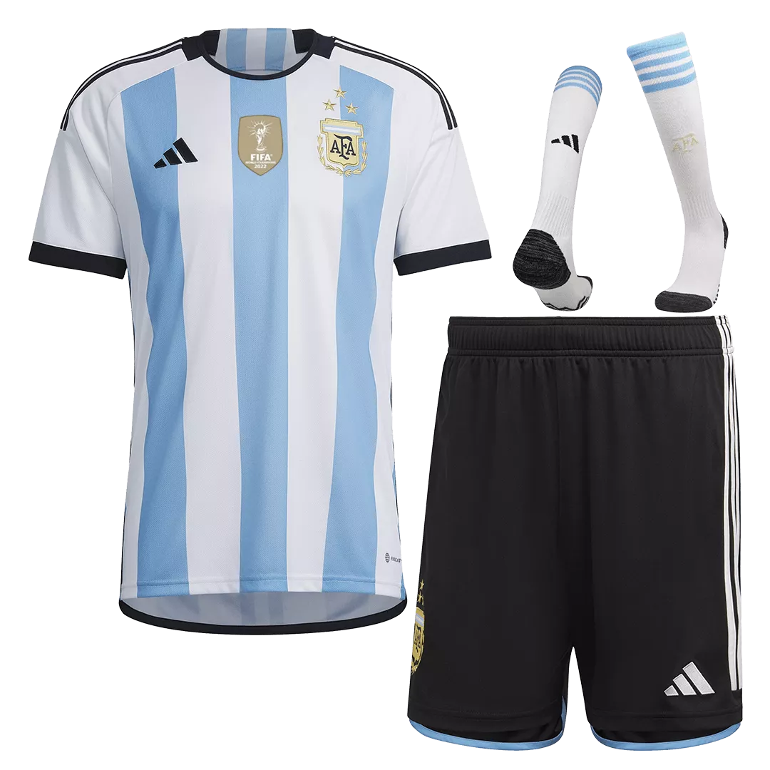 Argentina Three Star Home Jersey Kit 2022 (Jersey+Shorts+Socks)-Champion Edition