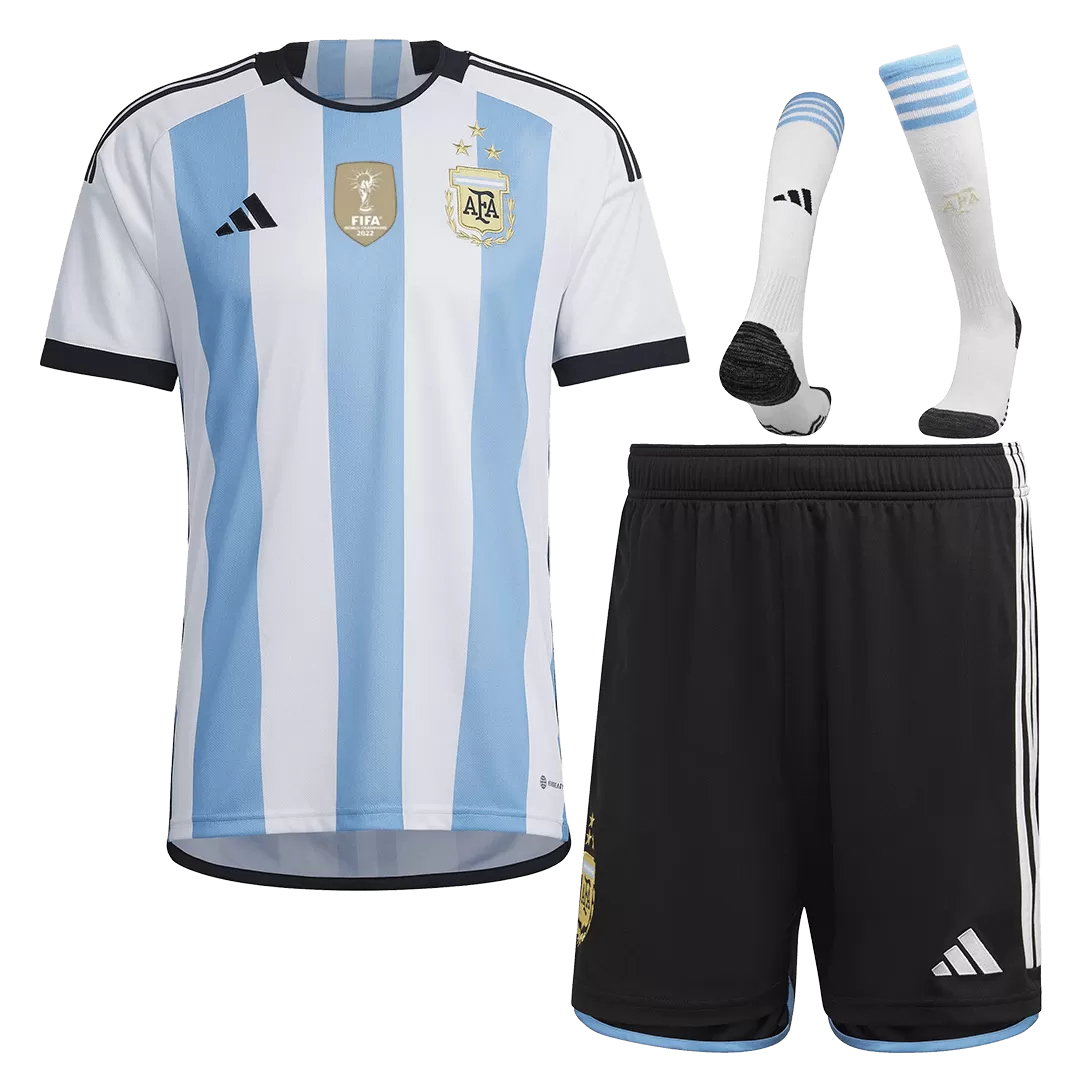 Argentina Three Star Home Jersey Kit 2022 Kids(Jersey+Shorts+Socks) - goaljerseys