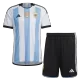 Argentina Three Star Home Jersey Kit 2022 Kids(Jersey+Shorts) - gojerseys