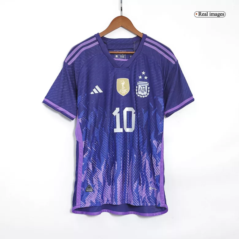 Argentina Three Star Messi #10 Away Jersey Authentic 2022 - gojersey