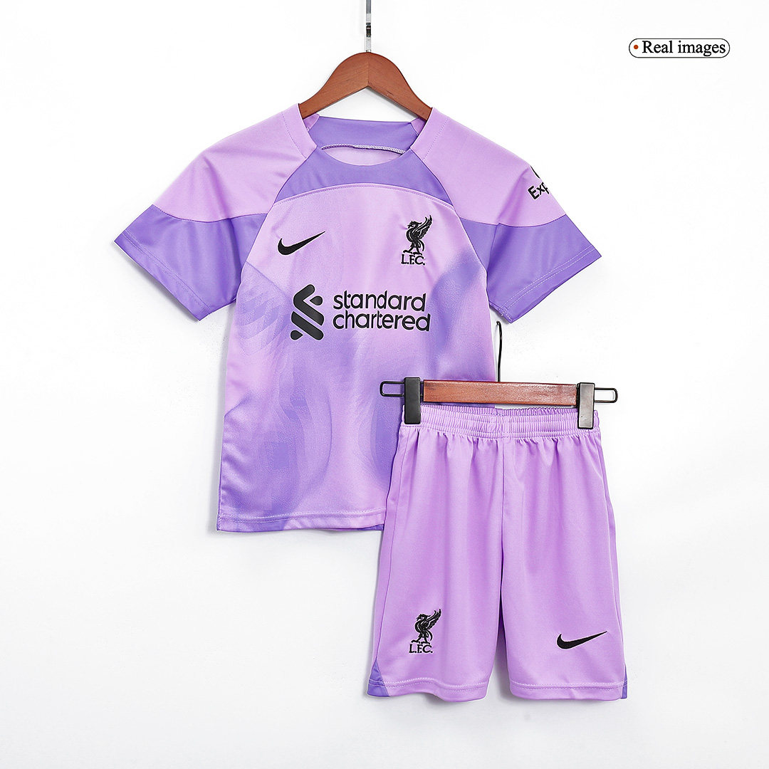 22/23 Liverpool Kids Kit Goalkeeper Purple Soccer Jersey - Kitsociety