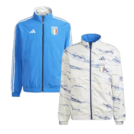 Italy Reversible Anthem Jacket 2023 - White/Blue - gojerseys