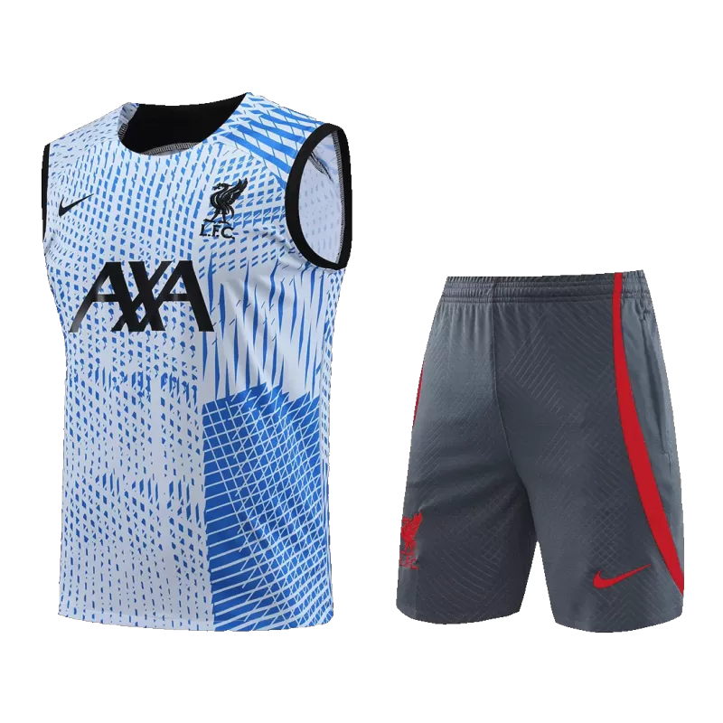 Liverpool Sleeveless Training Jersey Kit 2023/24 with Blue available at gogoalshop