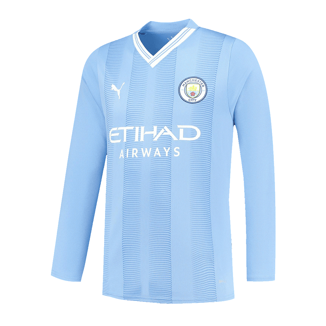 Puma Manchester City Away Shirt 2023-24 Long Sleeve with J.Alvarez 19 Printing