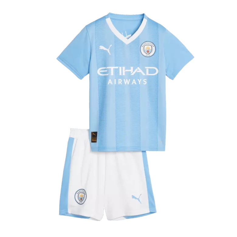 Manchester City Home Jersey Kit 2023/24 Kids(Jersey+Shorts) - gojerseys