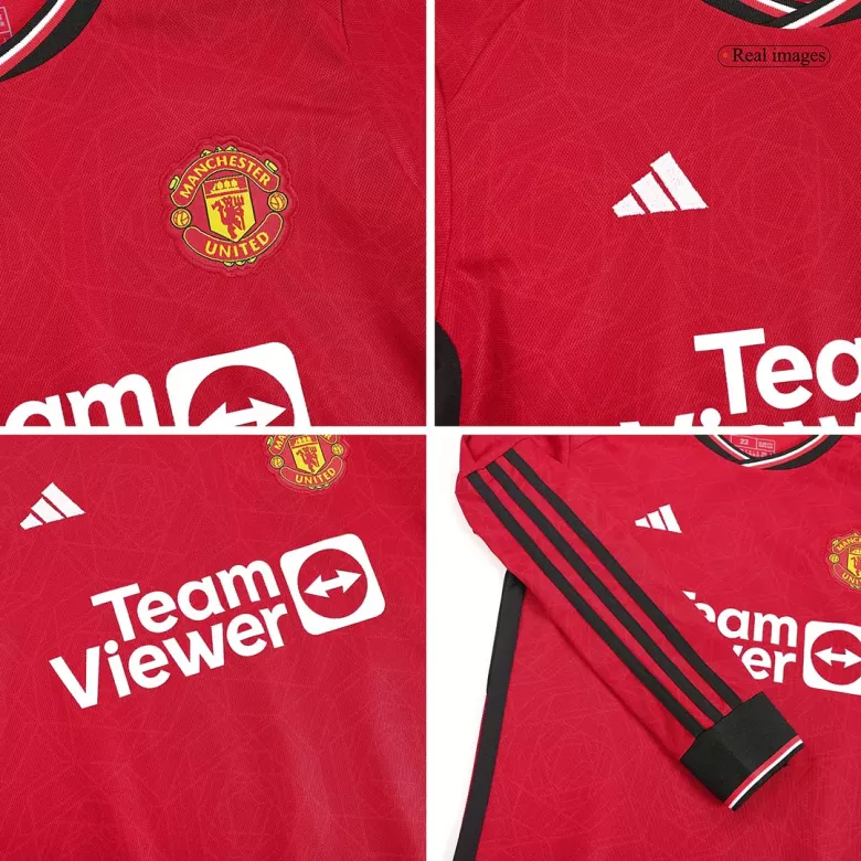 Manchester United Long Sleeve Home Jersey Kit 2023/24 Kids(Jersey+Shorts) - gojersey