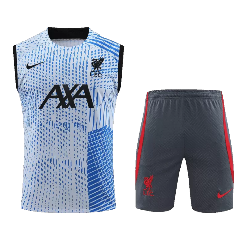 Liverpool Sleeveless Training Jersey Kit 2023/24 with Blue available at gogoalshop