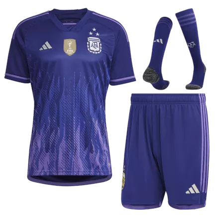 Argentina Three Star Away Jersey Kit 2022 (Jersey+Shorts+Socks)-Champion Edition - gojersey