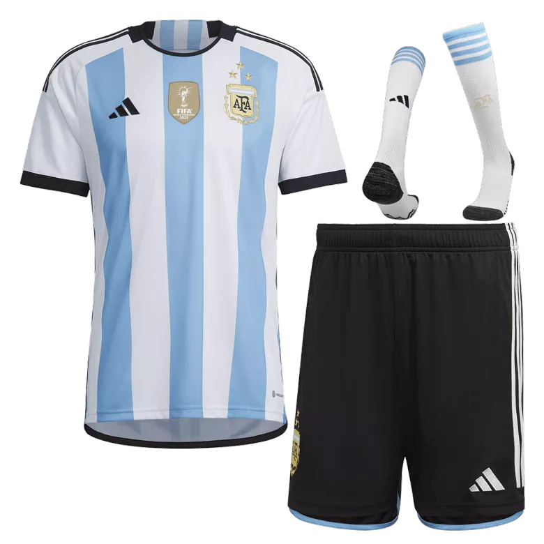 Argentina Three Star Home Jersey Kit 2022 (Jersey+Shorts+Socks)-Champion Edition - gojersey