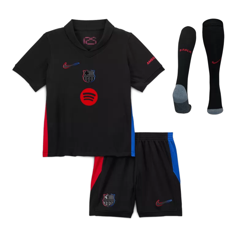 Barcelona Away Soccer Jersey Kit 2024/25 Kids(Jersey+Shorts+Socks) - Spotify Logo Without Text - gojersey