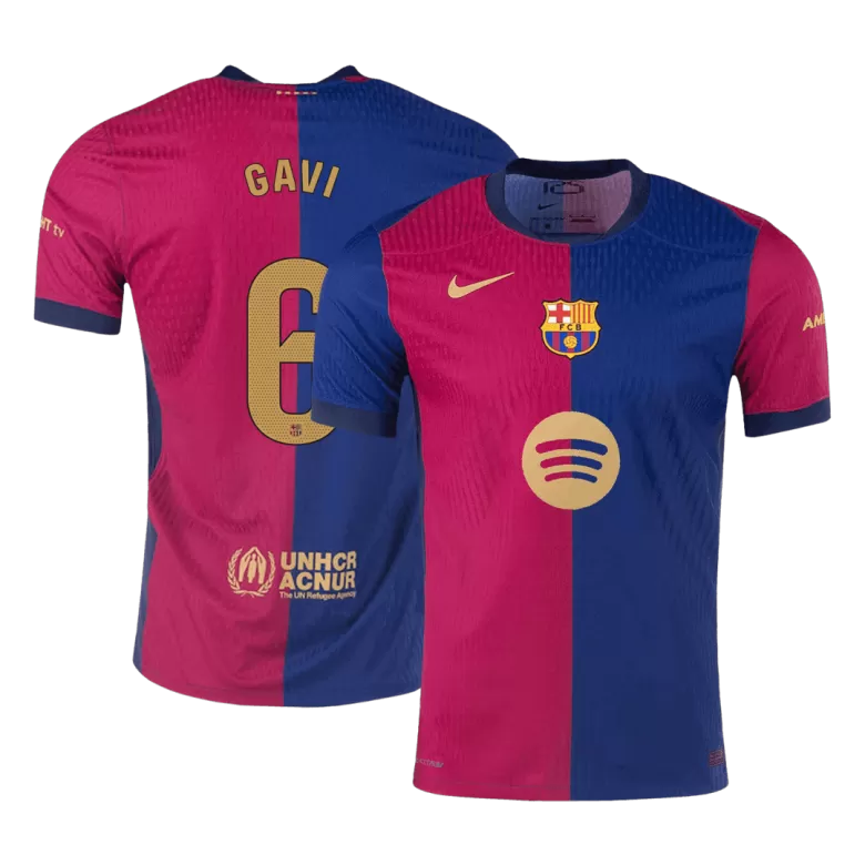 Barcelona GAVI #6 Home Soccer Jersey Authentic 2024/25- Spotify Logo Without Text - gojersey