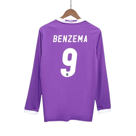 Real Madrid BENZEMA #9 Away Soccer Jersey Retro 2016/17 - Long Sleeve - gojersey