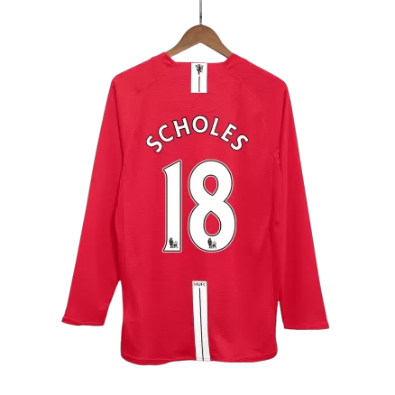 Manchester United SCHOLES #18 Home Soccer Jersey Retro 2007/08 - Long Sleeve - gojersey