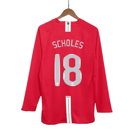 Manchester United SCHOLES #18 Home Soccer Jersey Retro 2007/08 - Long Sleeve (UCL Final) - gojersey