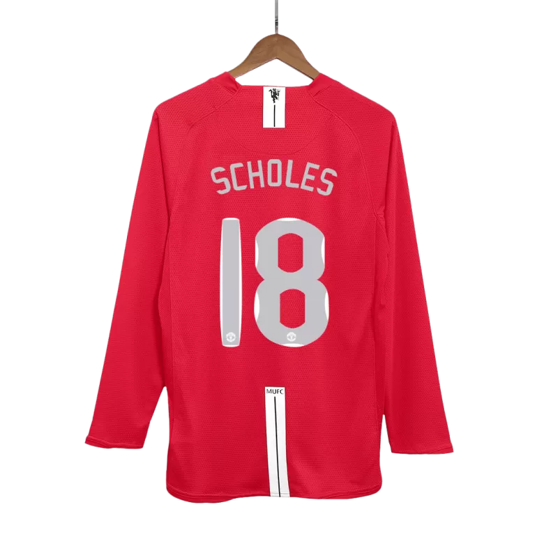 Manchester United SCHOLES #18 Home Soccer Jersey Retro 2007/08 - Long Sleeve (UCL Final) - gojersey