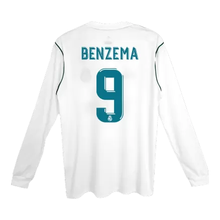 Real Madrid BENZEMA #9 Home Soccer Jersey Retro 2017/18 - Long Sleeve - gojersey